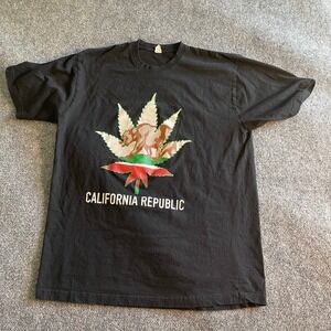 SOL Classic California Republic Bear Pot Leaf Graphic T-Shirt Mens XL Black